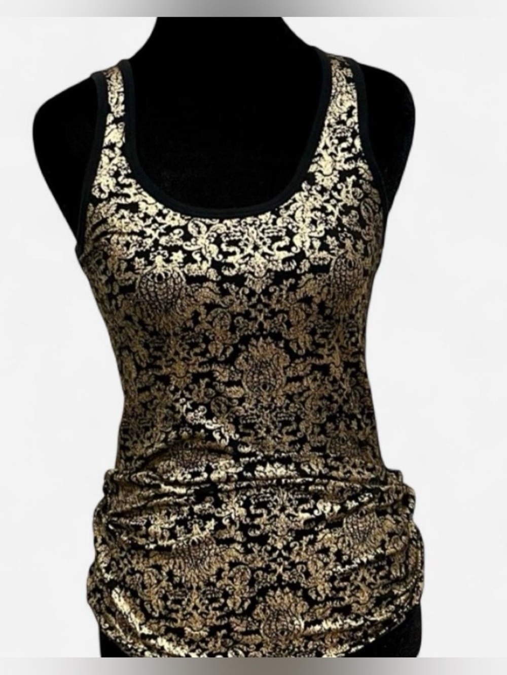 No Boundaries Black & Gold Foil Damask Tank Top -Size Small EUC